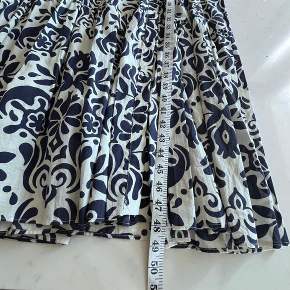 Zara Navy White Damask Print A-Line Long Sleeve Midi Shirt Dress Size Small - Picture 7 of 7